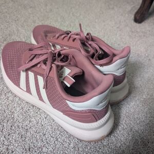 Adidas Women's Mauve and White Sneakers